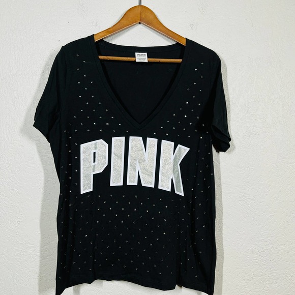 Victoria's Secret Tops - PINK Studded Tee Short Sleeve Black Silver VS - XL